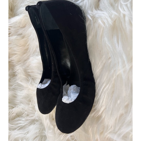 Audrey Brooke Shoes Audrey Brooke Black Suede Leather Ballerina Ballet Flats Hidden Wedge